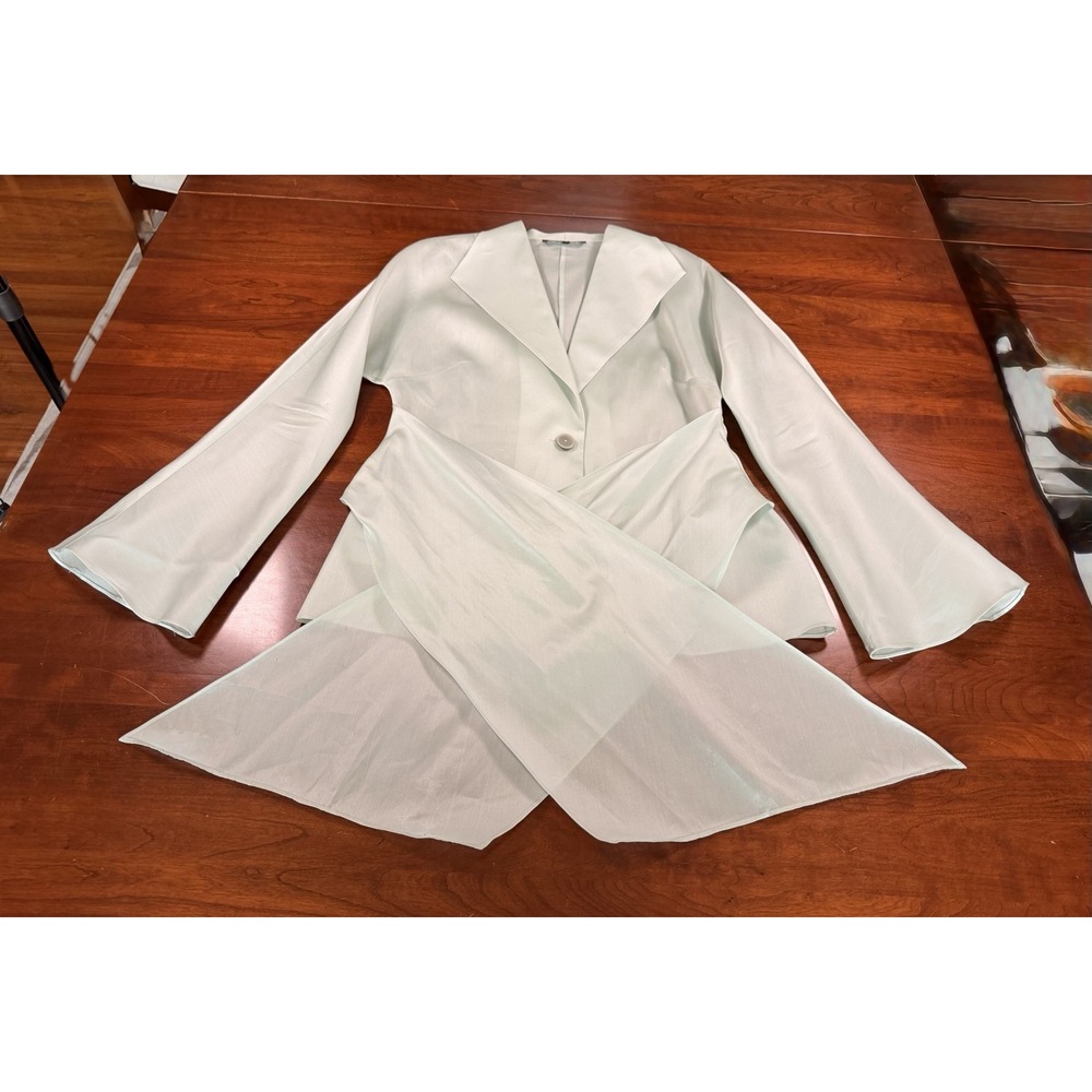 Jones New York Collection 100% Silk Blazer Mint Sage Green Flared Sleeve Small